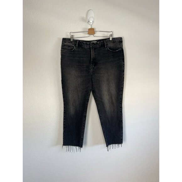 Good American Faded Black Good Curve High-Rise Raw Hem Stretch Denim Jeans Sz 16 - Picture 1 of 10